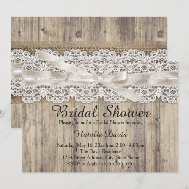 Vintage Burlap & Lace Bridal Shower Invite (Front/Back)