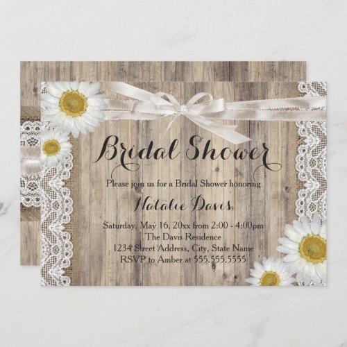 Vintage Burlap Lace  Daisy Bridal Shower Invite