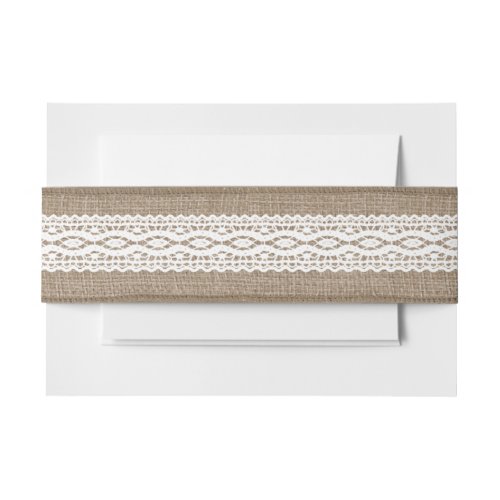 Vintage Burlap  Lace Invitation Belly Band