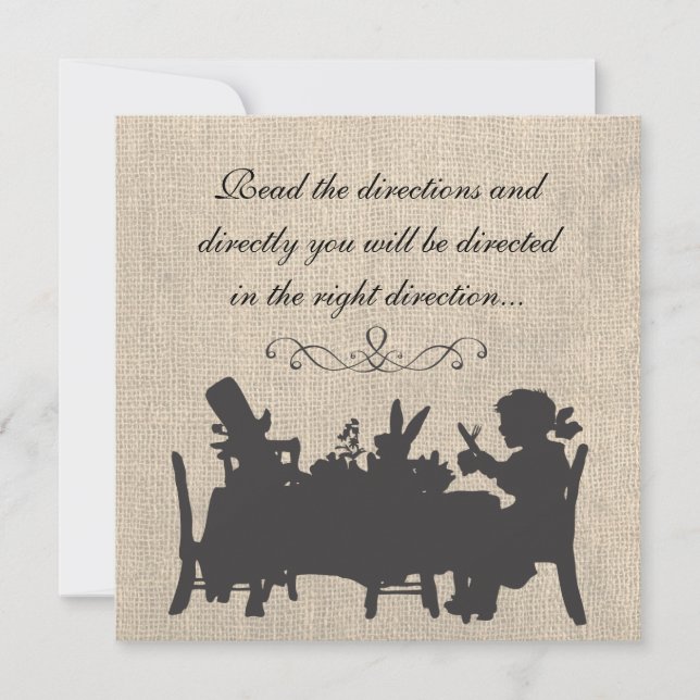 Vintage Burlap Mad Hatters Tea Party Birthday Invitation (Front)