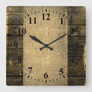 Vintage Burlap Rustic Wood Look #3 Square Wall Clock