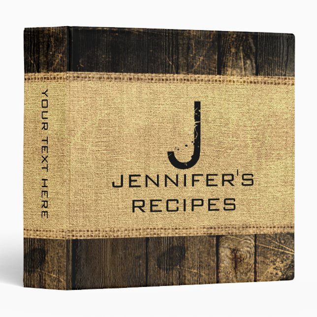 Vintage Burlap Rustic Wood Look #4 Binder (Front/Spine)