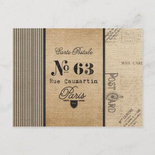 Vintage Burlap Stylish French Paris Postcard