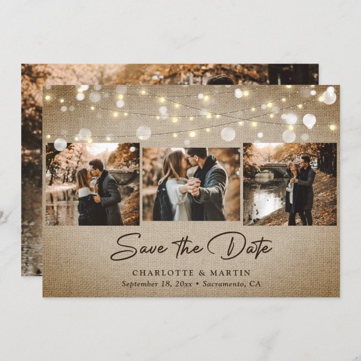Vintage Burlap Wedding 4 Photo Save The Date