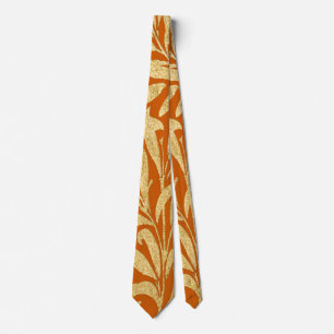 Vintage Burnt Orange and Gold Leaves Pattern Neck Tie