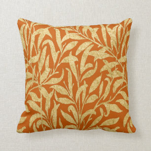 Vintage Burnt Orange and Gold Leaves Pattern Throw Pillow