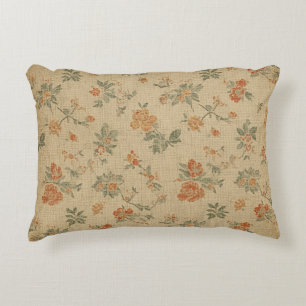 Vintage Burnt Orange and Sage Green Floral Accent Pillow