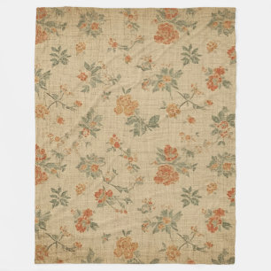 Vintage Burnt Orange and Sage Green Floral Fleece Blanket