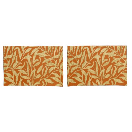Vintage Burnt Orange  Gold Leaves Autumn Fall Pillow Case