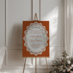 Vintage Burnt Orange Lace Wedding Welcome Sign
