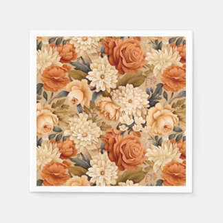 Vintage burnt orange tan beige flowers napkins