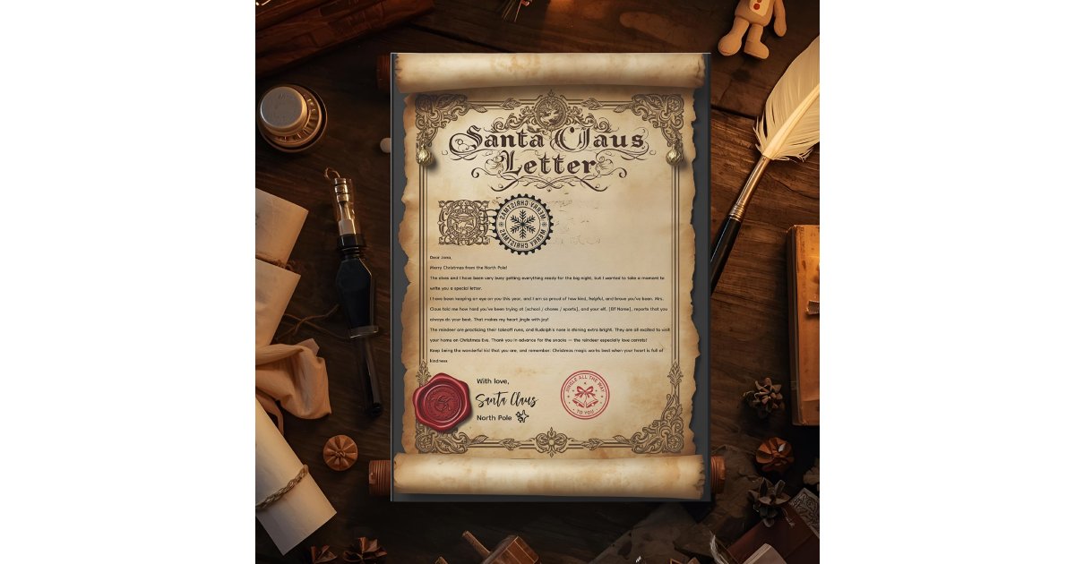 Vintage Burnt Parchment Santa Claus Letter Invitation | Zazzle