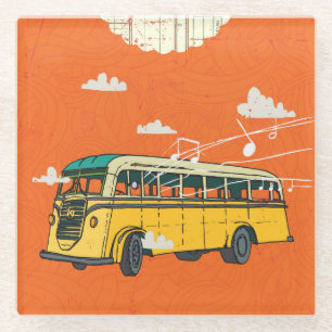 Vintage Bus: Clouds Texture Backdrop Glass Coaster