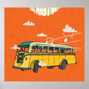 Vintage Bus: Clouds Texture Backdrop Poster