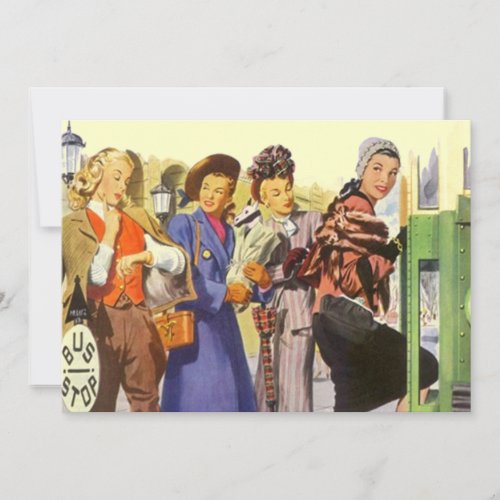 Vintage Bus Stop BFF Retro Gal Pals Invitation