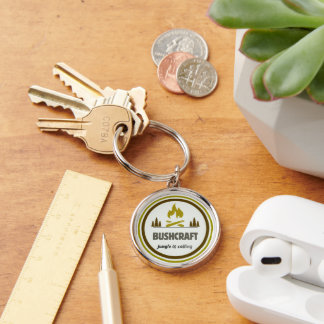 Vintage Bushcraft Campfire Emblem Art Keychain