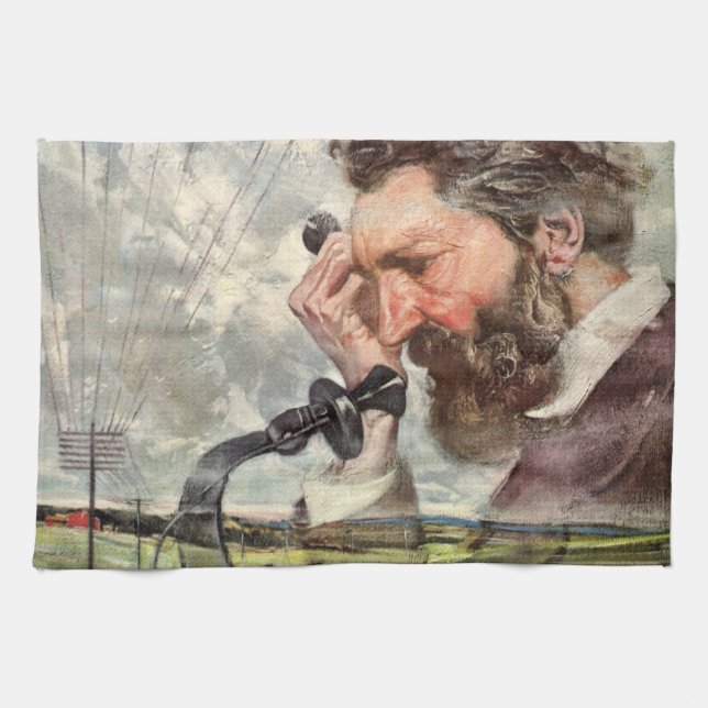 Vintage Business, Alexander Graham Bell Telephone Kitchen Towel (Horizontal)