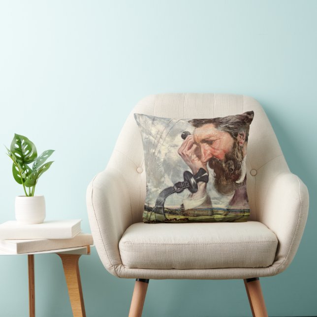 Vintage Business, Alexander Graham Bell Telephone Throw Pillow (Chair)