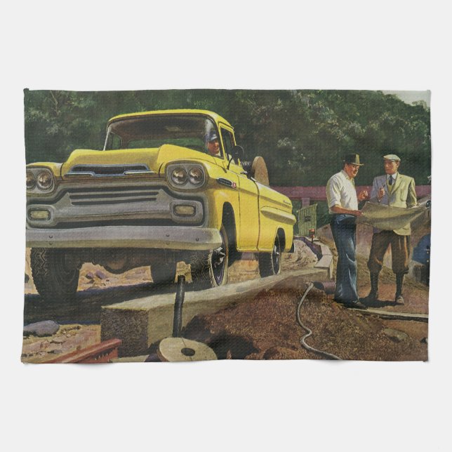 Vintage Business Architect Construction Contractor Kitchen Towel (Horizontal)