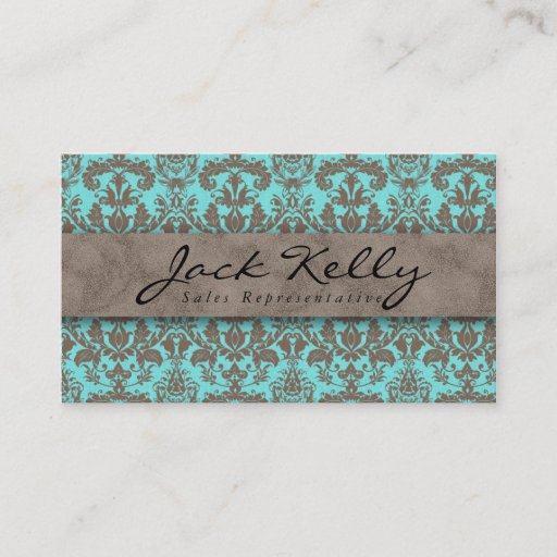 Customizable Vintage Business Card Damask Suede Blue Beige 2