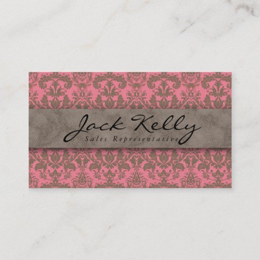 Customizable Vintage Business Card Damask Suede Coral Beige 2