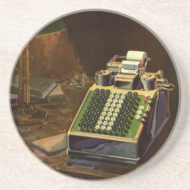Vintage Business Comptometer Accounting Calculator Sandstone Coaster (Front)