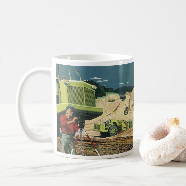Vintage Business, Construction Site with Surveyor Coffee Mug (With Donut)