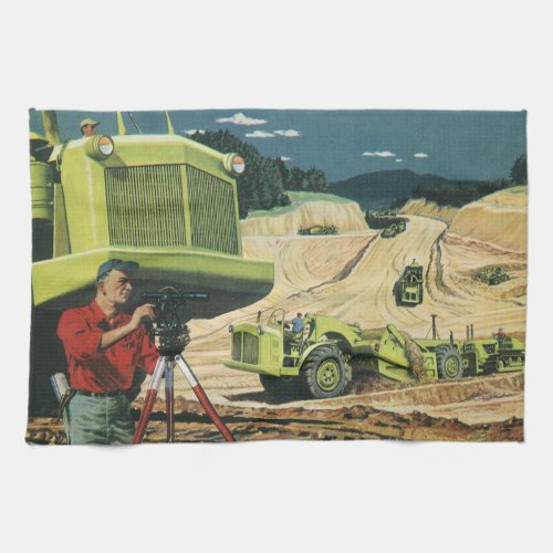 Vintage Business Construction Site with Surveyor Kitchen Towel