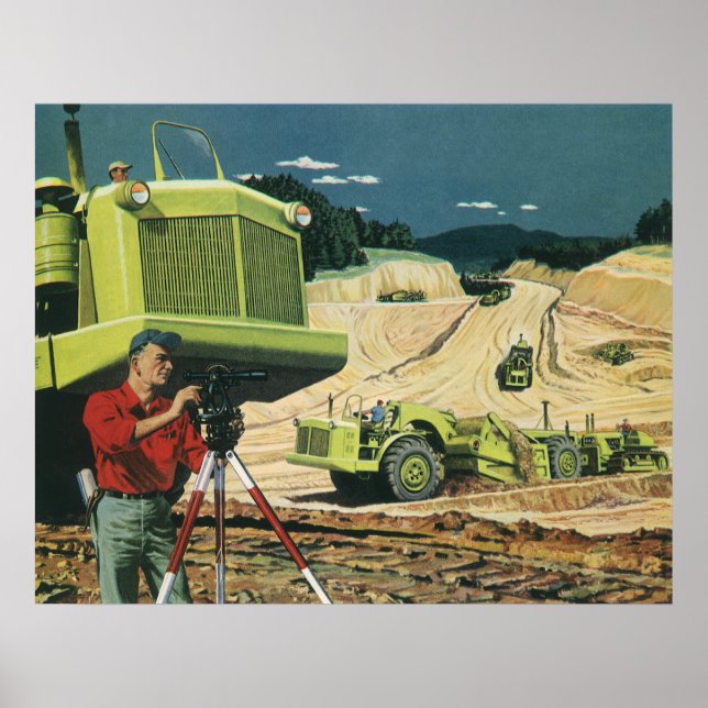 Vintage Business, Construction Site with Surveyor Poster (Front)