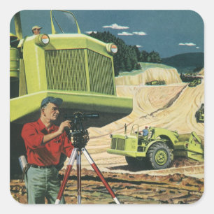 Vintage Business, Construction Site with Surveyor Square Sticker