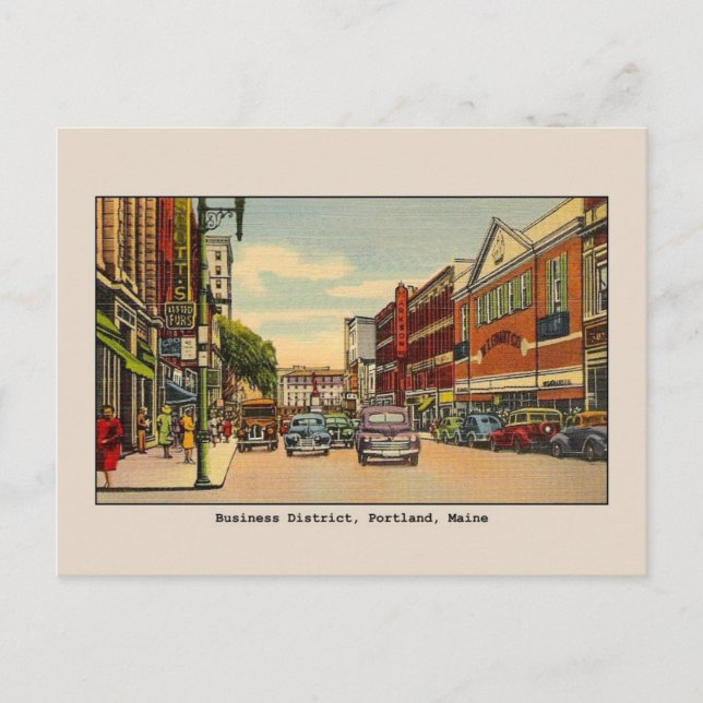 Vintage Business District, Portland, ME Postcard (Front)