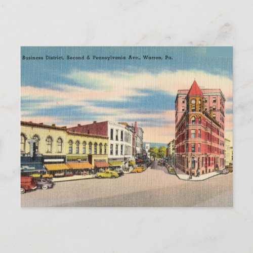 Vintage Business District Warren Pennsylvania Postcard