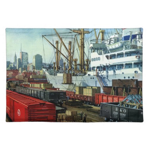 Vintage Business Docked Cargo Ship Transportation Cloth Placemat