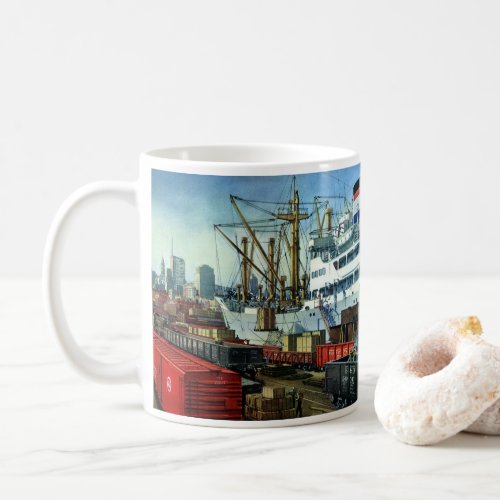 Vintage Business Docked Cargo Ship Transportation Coffee Mug
