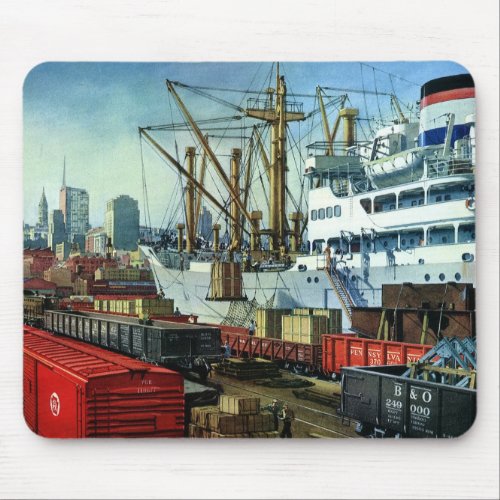 Vintage Business Docked Cargo Ship Transportation Mouse Pad