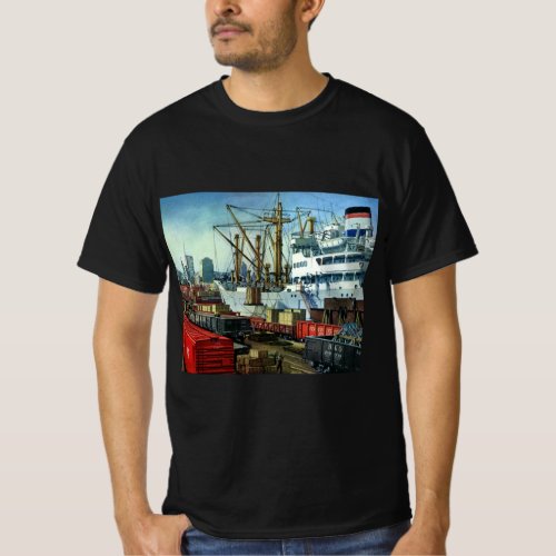 Vintage Business Docked Cargo Ship Transportation T_Shirt