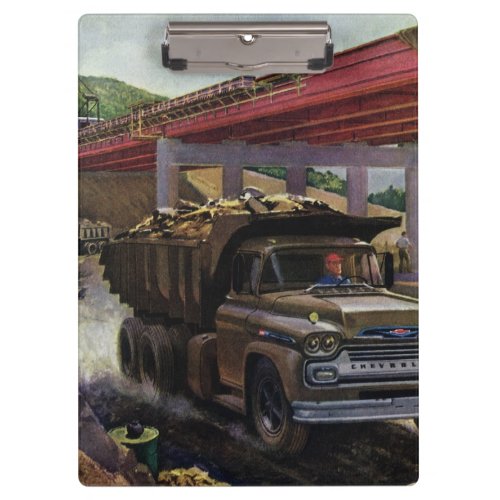 Vintage Business Dump Truck at a Construction Site Clipboard