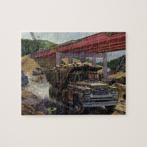 Vintage Business Dump Truck at a Construction Site Jigsaw Puzzle