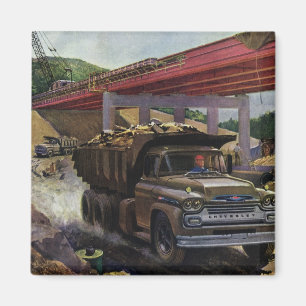 Vintage Business Dump Truck at a Construction Site Magnet