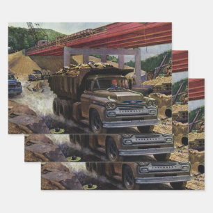 Vintage Business Dump Truck at a Construction Site Wrapping Paper Sheets