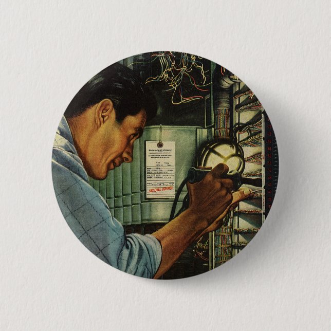 Vintage Business Electrician Circuit Breaker Panel Pinback Button (Front)