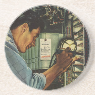 Vintage Business Electrician Circuit Breaker Panel Sandstone Coaster