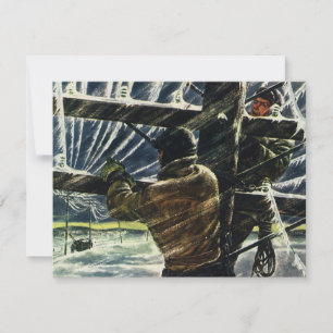 Vintage Business Electrician Working in Snow Storm