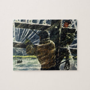 Vintage Business Electrician Working in Snow Storm Jigsaw Puzzle