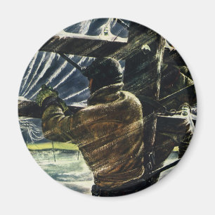 Vintage Business Electrician Working in Snow Storm Magnet