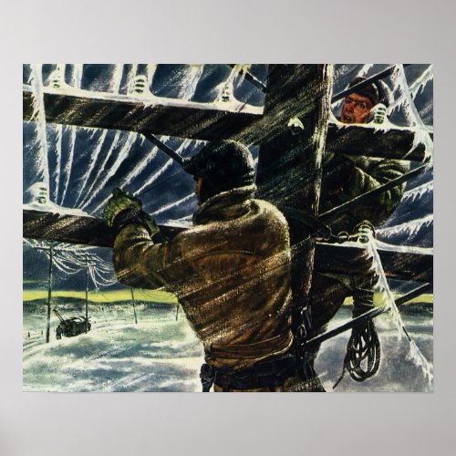 Vintage Business Electrician Working in Snow Storm Poster