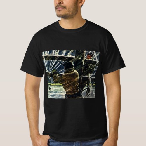 Vintage Business Electrician Working in Snow Storm T_Shirt
