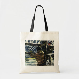 Vintage Business Electrician Working in Snow Storm Tote Bag