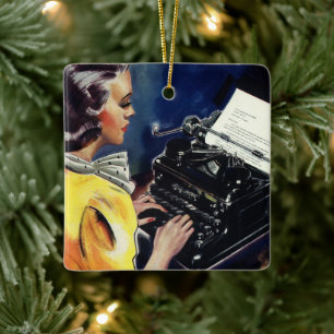 Vintage Business Executive Secretary Typing Letter Ceramic Ornament