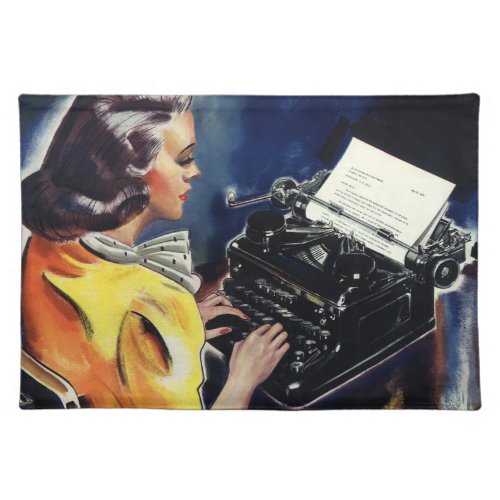 Vintage Business Executive Secretary Typing Letter Cloth Placemat